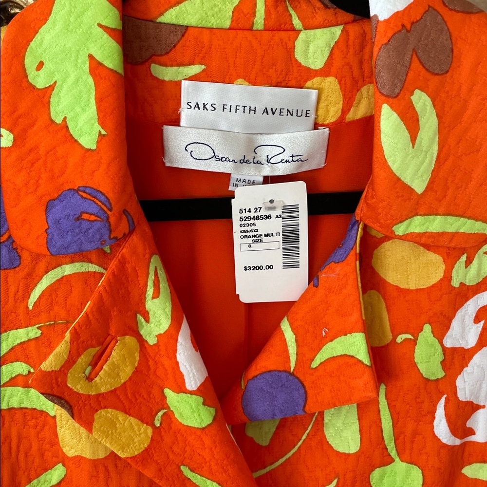 NWT.$3200 Oscar De La Renta Saks Fifth Avenue Orange Purple Floral Jacket Sz.8 - Picture 4 of 11